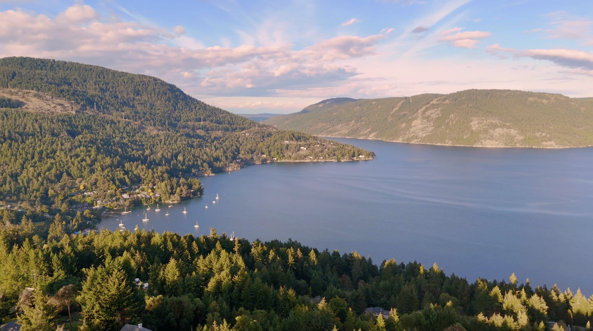 aerial view of Maple Bay and surrounding mountains