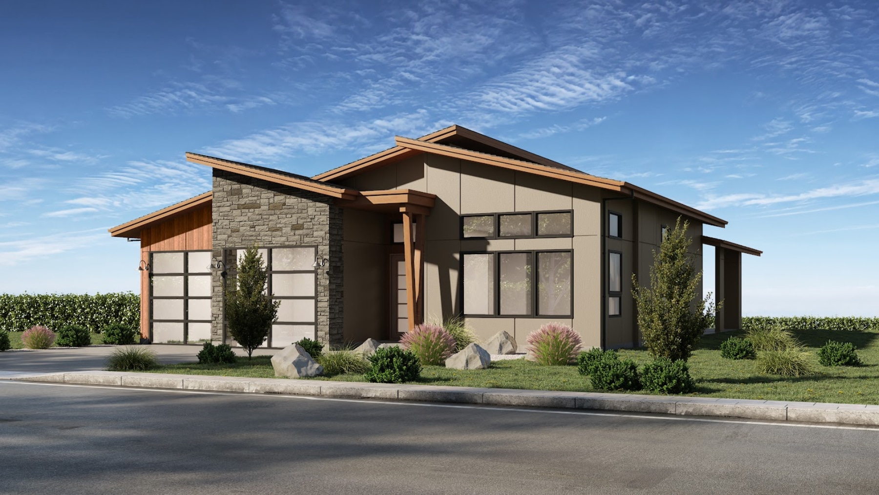 Exterior realistic rendering of Rancher Ride Lot 11 home
