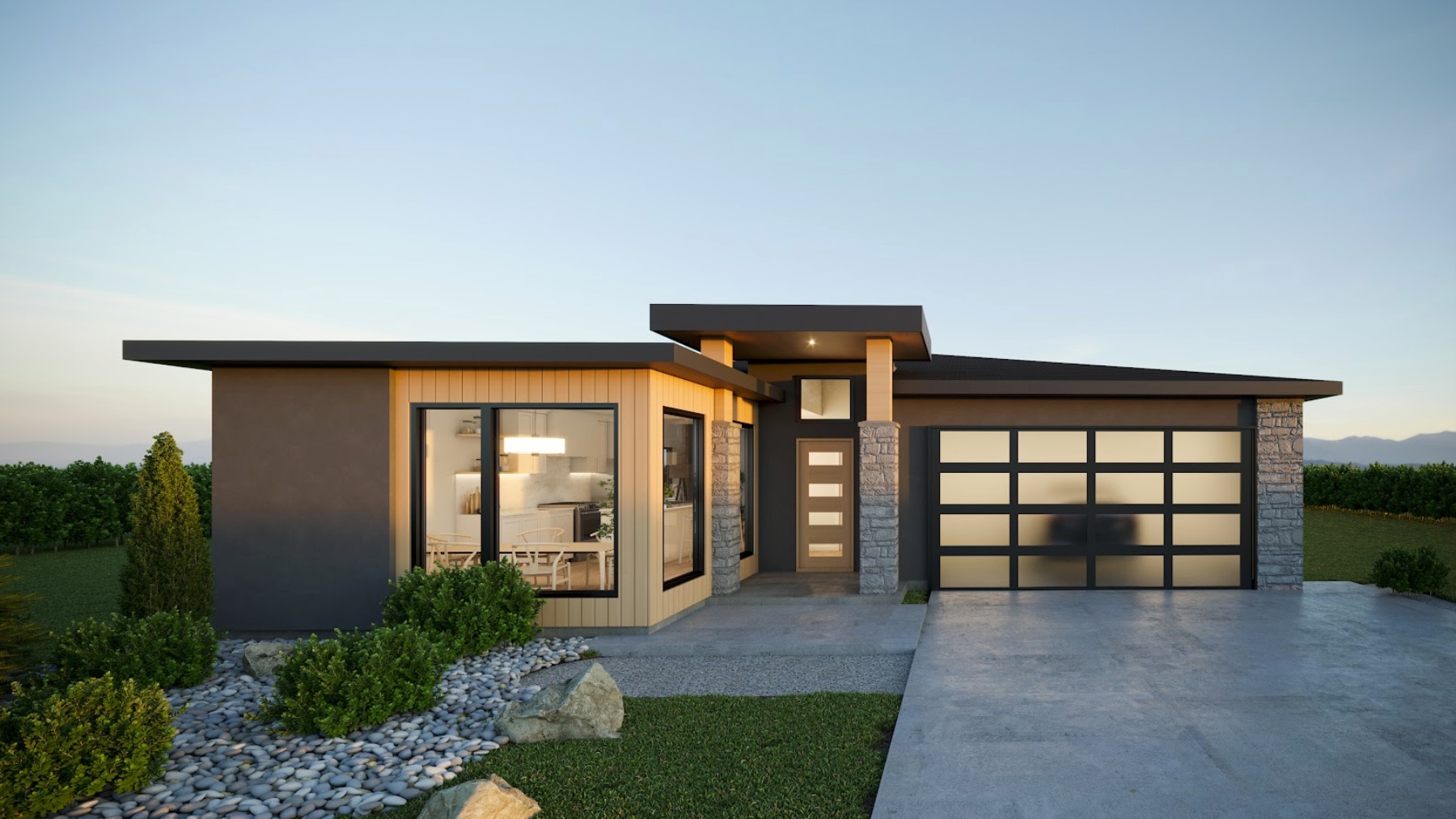 Exterior realistic rendering of Rancher Ride Lot 13 home