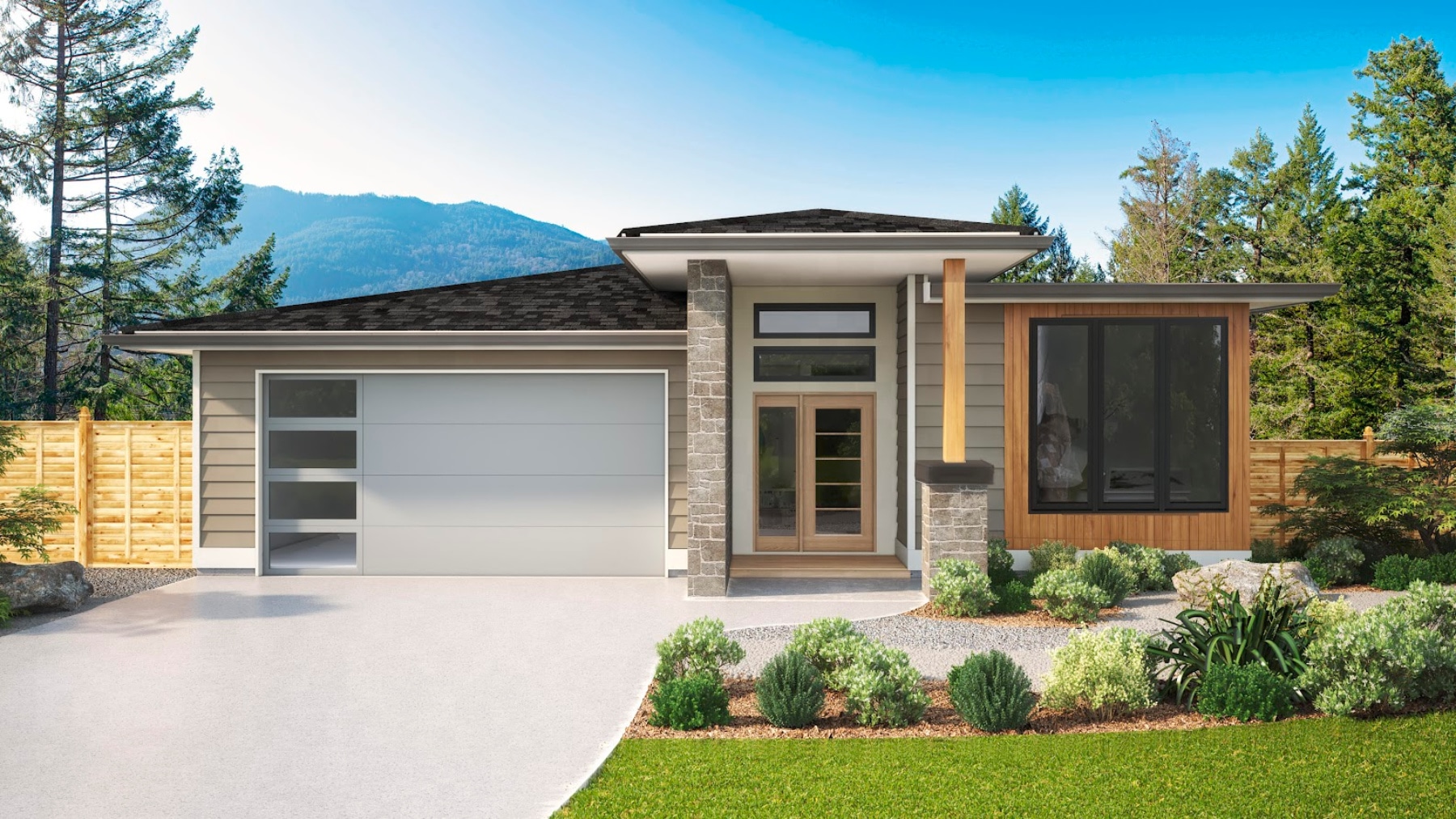 Exterior realistic rendering of Rancher Ride Lot 9 home