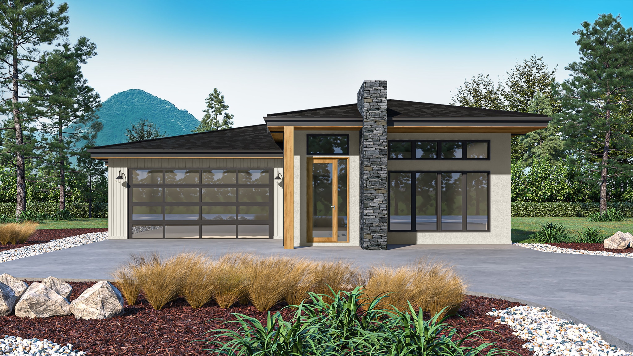 Exterior realistic rendering of Rancher Ride Lot 15 home